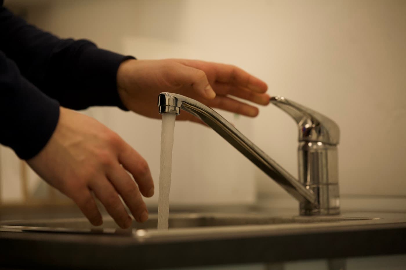Hot water running from a faucet